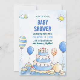 Blue Watercolor Baby Shower Invitation 招待状