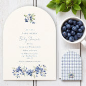 Blue Watercolor Berry Baby Shower Arch 招待状