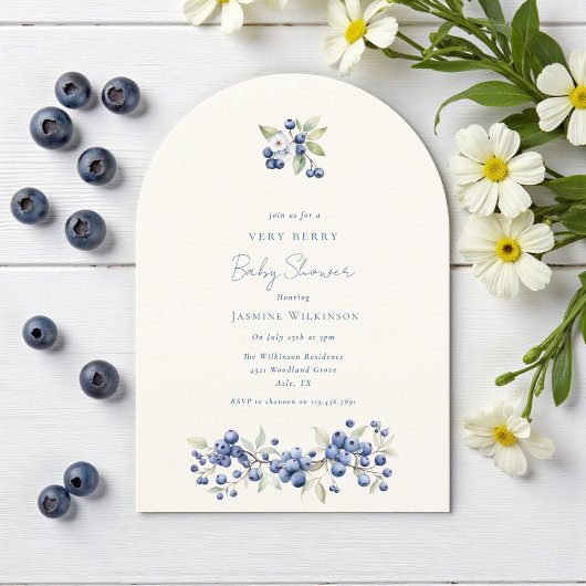 Blue Watercolor Berry Baby Shower Arch 招待状