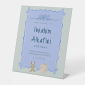 Blue Watercolor Bismillah Aqiqah Welcome Sign 台座サイン (正面)