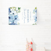 Blue Watercolor Botanical Custom Shower Welcome 横断幕 (インサイチュ)