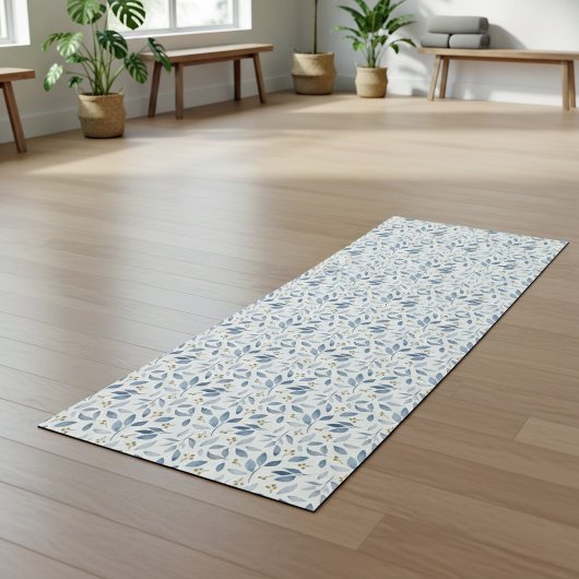 Blue Watercolor Botanical Pattern  ヨガマット