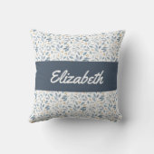 Blue Watercolor Botanical Pattern Custom Name クッション (裏面)