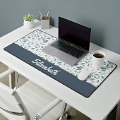 Blue Watercolor Botanical Pattern Custom Name デスクマット