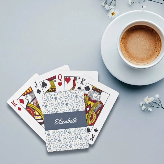 Blue Watercolor Botanical Pattern Custom Name トランプ