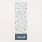 Blue Watercolor Botanical Pattern Name ヨガマット (正面)