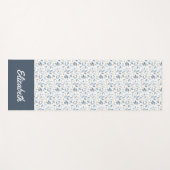 Blue Watercolor Botanical Pattern Name ヨガマット (正面(横))