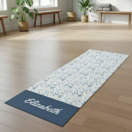 Blue Watercolor Botanical Pattern Name ヨガマット