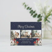 Blue Watercolor Botanical Snow Photo Collage シーズンポストカード (スタンド正面)