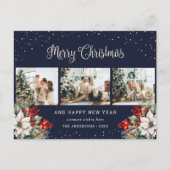 Blue Watercolor Botanical Snow Photo Collage シーズンポストカード (正面)