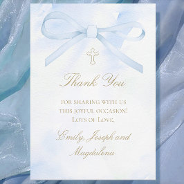 blue watercolor bow Thank You card 招待状