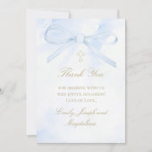 blue watercolor bow Thank You card 招待状 (正面)
