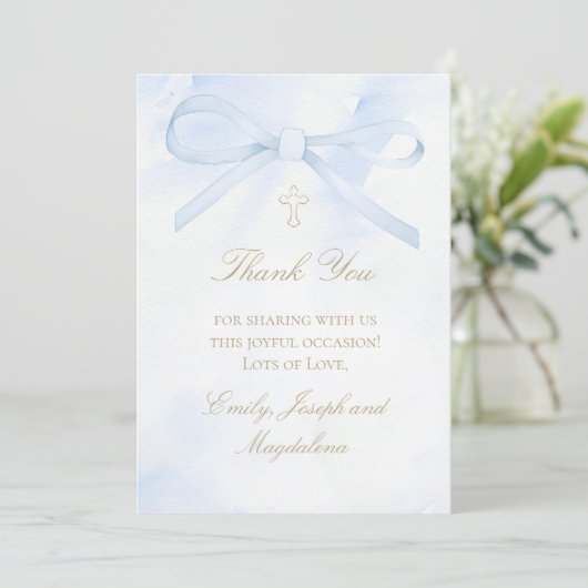 blue watercolor bow Thank You card 招待状 (スタンド正面)