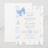 Blue Watercolor Boy Baby Shower Invitation 招待状 (正面/裏面)