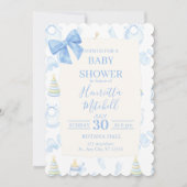 Blue Watercolor Boy Baby Shower Invitation 招待状 (正面)