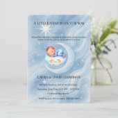 Blue Watercolor Celestial Baby Shower Little Star  招待状 (スタンド正面)