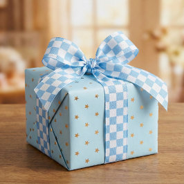 Blue Watercolor Checkered Racing Flag サテンリボン