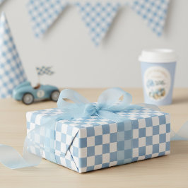 Blue Watercolor Checkered Racing Flag ラッピングペーパー