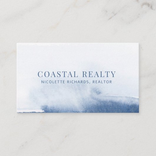 Blue Watercolor Coastal Realty Realtor 名刺 (正面)