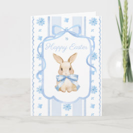 Blue Watercolor Cottage Bow Bunny Easter Greeting カード