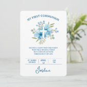 Blue Watercolor Cross First Holy Communion 招待状 (スタンド正面)