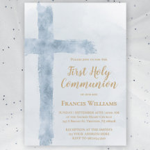 blue watercolor cross First Holy Communion