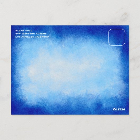 Blue Watercolor Custom  Bar Bat Mitzvah ポストカード (裏面)