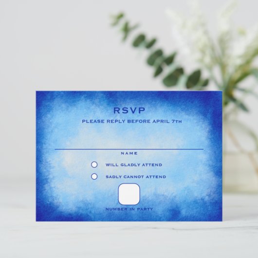 Blue Watercolor Custom Bar Bat Mitzvah 出欠カード (スタンド正面)
