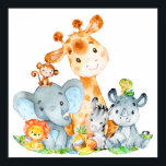 Blue Watercolor Cute Safari Jungle Animals ポスター<br><div class="desc">Cute blue watercolor safari animals with jungle leaves and fruits for kids or as a gift for animals lovers. Makes a great gift! Personalize with your own special text or color. Matching items available in our store.</div>