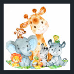 Blue Watercolor Cute Safari Jungle Animals ポスター<br><div class="desc">Cute blue watercolor safari animals with jungle leaves and fruits for kids or as a gift for animals lovers. Makes a great gift! Personalize with your own special text or color. Matching items available in our store.</div>