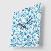 Blue Watercolor Daisies スクエア壁時計 (傾斜)