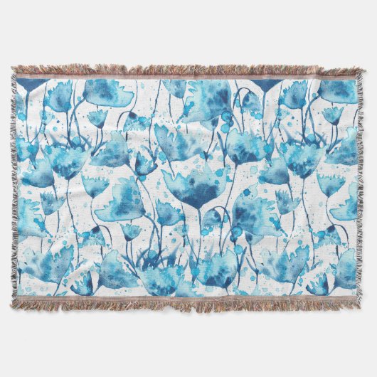 Blue Watercolor Daisies スローブランケット (正面)