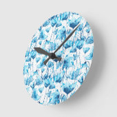 Blue Watercolor Daisies ラウンド壁時計 (傾斜)