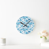 Blue Watercolor Daisies ラウンド壁時計 (ホーム)