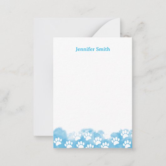 Blue Watercolor Dog Paw Personalized Stationery ノートカード (正面)