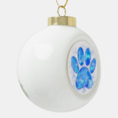 Blue Watercolor Dog Paw Print セラミックボールオーナメント (左)