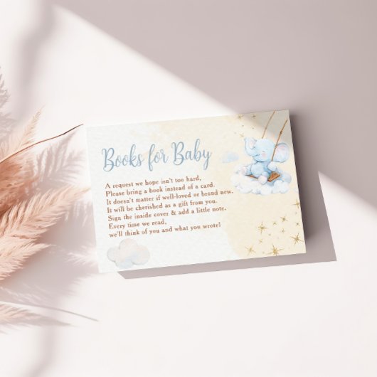 Blue Watercolor Elephant Books for Baby Shower エンクロージャーカード