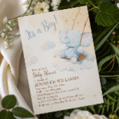Blue Watercolor Elephant Swing Boy Baby Shower 招待状