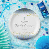 blue watercolor  First Communion ペーパープレート (パーティー)