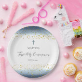 blue watercolor  First Communion ペーパープレート (パーティー)