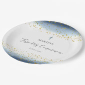 blue watercolor  First Communion ペーパープレート (アングル)