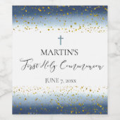 blue watercolor  First Communion ワインラベル (シングルラベル)