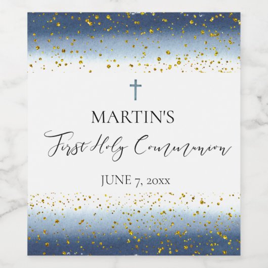 blue watercolor  First Communion ワインラベル (シングルラベル)