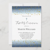 blue watercolor First Communion 招待状 (正面)