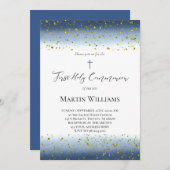  blue watercolor First Communion  招待状 (正面/裏面)