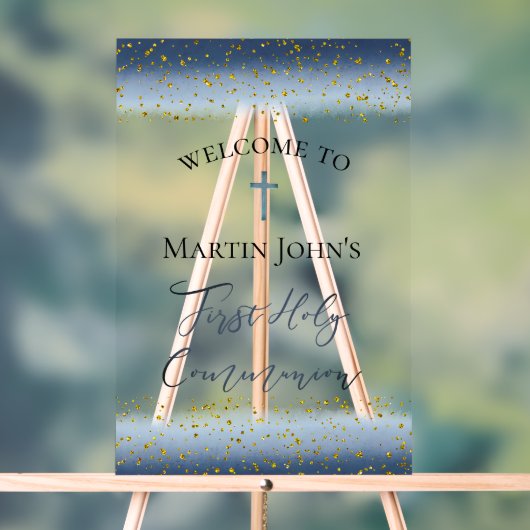  blue watercolor First Communion welcome アクリルサイン (ニュートラル)