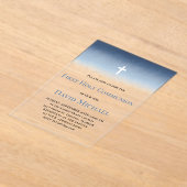 blue watercolor First Holy Communion boy アクリル招待状 (レイダウン)