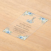 Blue Watercolor Floral Anchor Coastal Wedding アクリル招待状 (レイダウン)