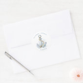 Blue Watercolor Floral Anchor Nautical Wedding ラウンドシール (封筒)