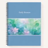 Blue Watercolor Floral Custom Name Notebook ノートブック (正面)